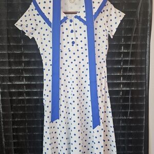 Elegant Blue Polka Dot Midi Dress